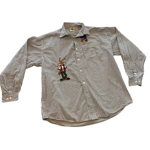 ACME Clothing Co. Looney Tunes Vintage Embroidered Striped Button Up Shirt L XL